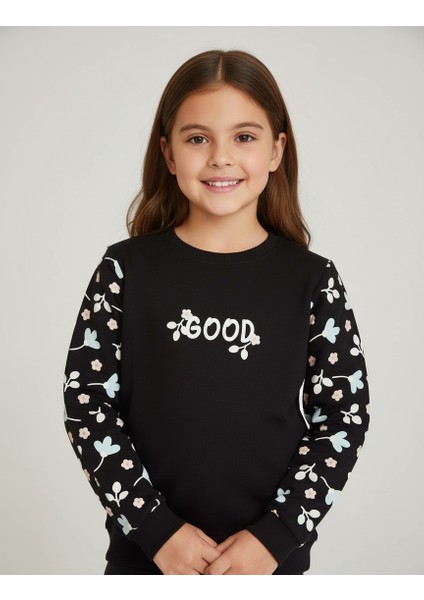Kız Çocuk Çiçek Baskılı Sweatshirt