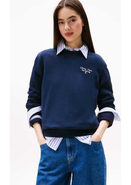 Kadın Regular Fit Nakış Logolu Sweatshirt - Lacivert