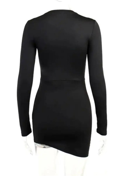 Harf Baskılı Simli Siyah Mini Elbise , Uzun Kollu Mini Elbise fiyatları