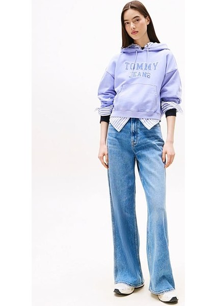 Kadın Boxy Fit Cropped Kapüşonlu Sweatshirt - Lila fiyatları