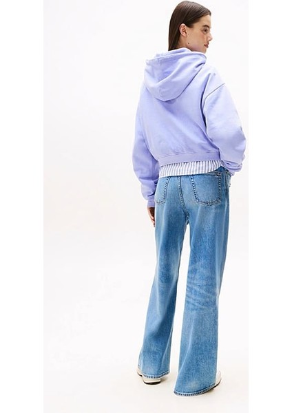 Kadın Boxy Fit Cropped Kapüşonlu Sweatshirt - Lila modelleri
