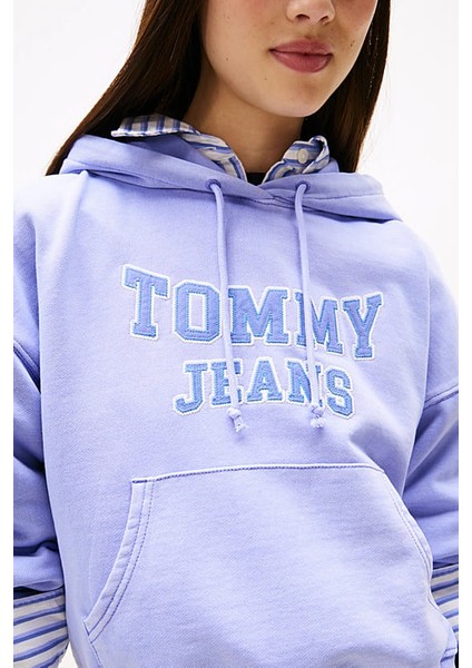 Kadın Boxy Fit Cropped Kapüşonlu Sweatshirt - Lila fırsatları