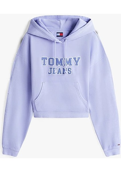 Kadın Boxy Fit Cropped Kapüşonlu Sweatshirt - Lila indirimleri