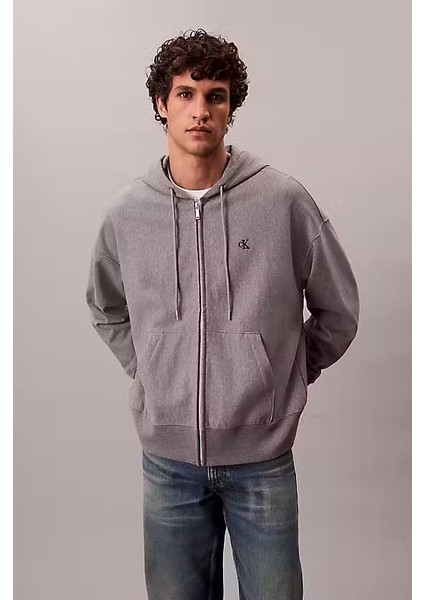 Erkek Regular Fit Fermuarlı Kapüşonlu Sweatshirt - Gri