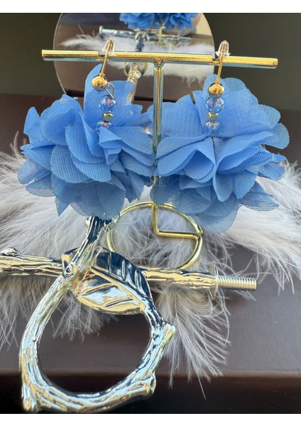 Tül Çiçekli Boncuklu Altın Kaplama Malzemeli Konsept Kararmaz Küpe Çift, Party, Özel Gün, Düğün