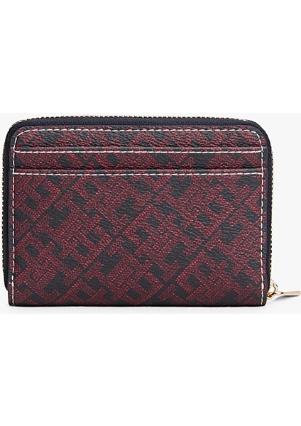 Kadın Fermuarlı Monogram Baskılı Kompakt Cüzdan - Bordo fiyatları