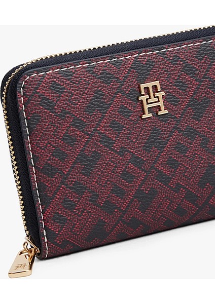 Kadın Fermuarlı Monogram Baskılı Kompakt Cüzdan - Bordo fırsatları