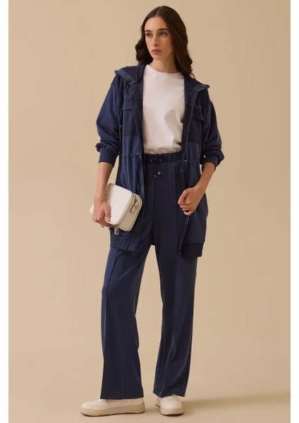 Kadın Çift Kumaşlı Kapüşonlu Kap - Lacivert modelleri