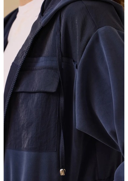 Kadın Çift Kumaşlı Kapüşonlu Kap - Lacivert fırsatları