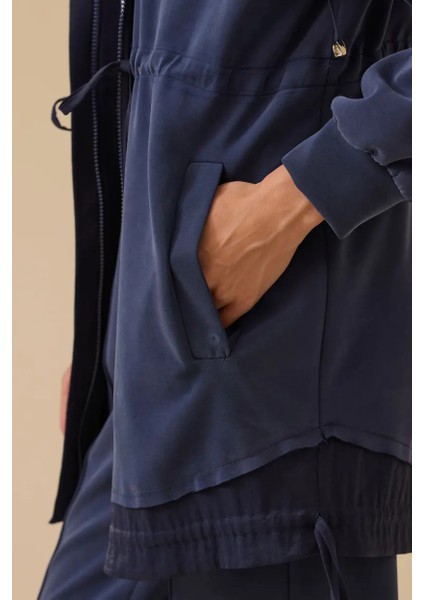 Kadın Çift Kumaşlı Kapüşonlu Kap - Lacivert indirimleri