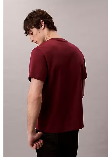 Erkek Regular Fit Monogram Nakışlı T-Shirt - Bordo fiyatları