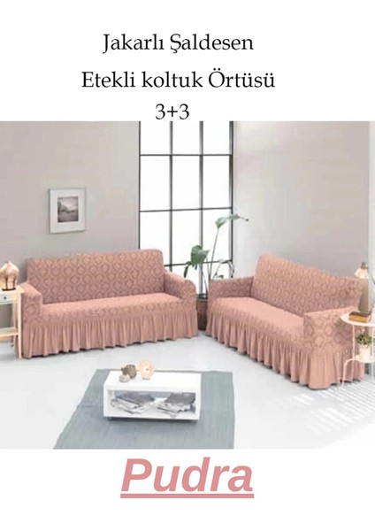 Şal Desen Jakarlı Koltuk, Kanepe, Çekyat Örtüsü, Likralı, Etekli, Koltuk Kılıfı 3+3 (Iki Adet)