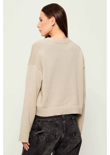 Kadın Bisiklet Yaka Regular Fit Kısa Kazak - Bej fiyatları