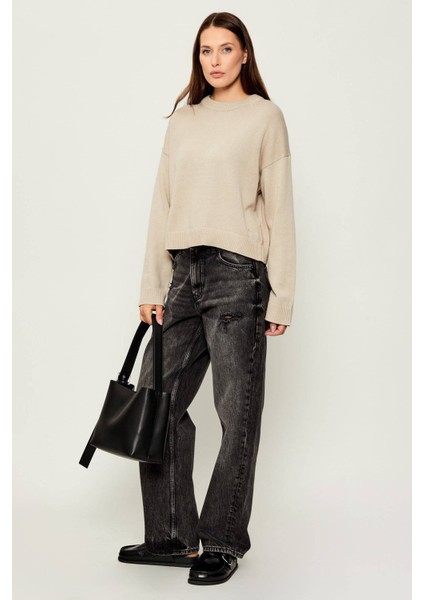 Kadın Bisiklet Yaka Regular Fit Kısa Kazak - Bej modelleri