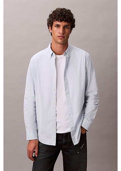 Erkek Regular Fit Düğmeli Yaka Oxford Gömlek - Açık Mavi