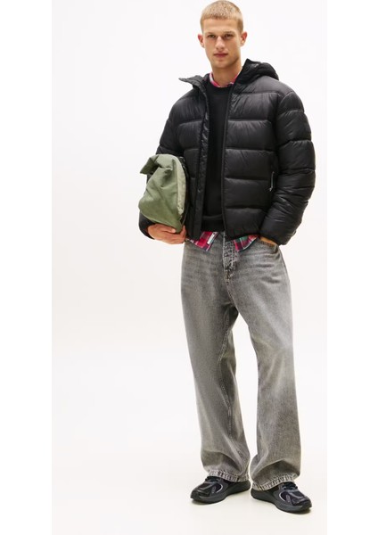 Erkek Regular Fit Kapüşonlu Şişme Mont - Siyah fiyatları