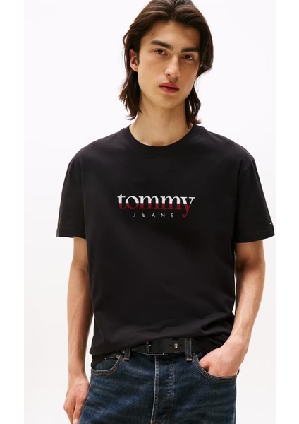 Erkek Logo Baskılı Kısa Kollu Tişört – Siyah