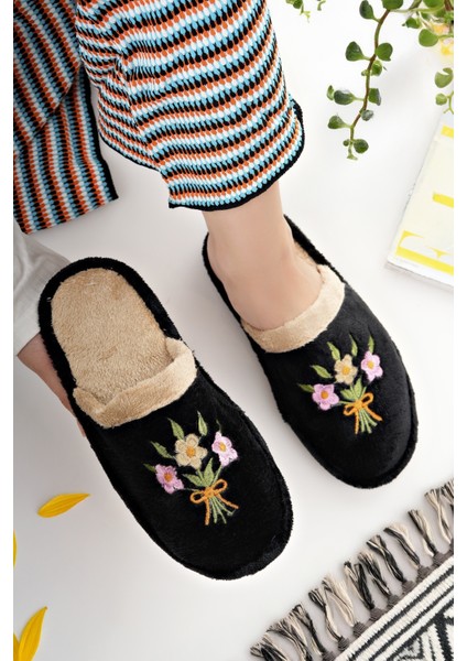 Kadın Ev Terliği Peluş Yıkanabilir Içi Yünlü Kürklü Terlik Misafir Çeyiz Bohça Gelin Terliği