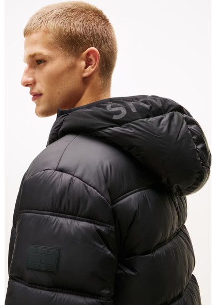 Erkek Regular Fit Kapüşonlu Şişme Mont - Siyah fırsatları