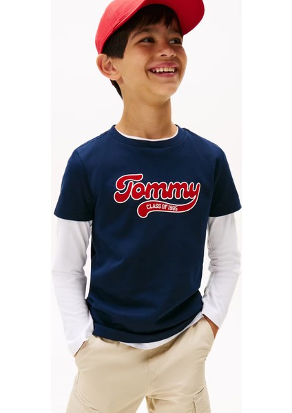 Erkek Çocuk Varsity Interlock Kısa Kollu T-Shirt - Lacivert