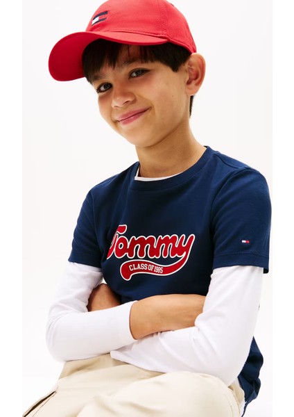 Erkek Çocuk Varsity Interlock Kısa Kollu T-Shirt - Lacivert fırsatları