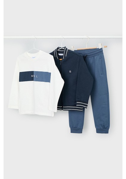 Erkek Çocuk Normal Kalıp 3 Parça Bomber Ceketli Eşofman Takımı - Lacivert