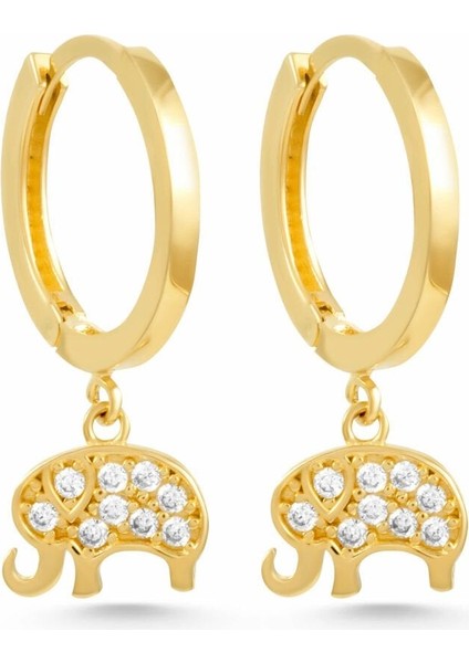 Taşlı Fil 14 Ayar Altın Küpe