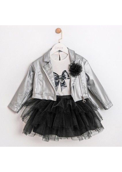Kız Çocuk Samira Deri Ceketli Tütü Etekli 3'lü Takım CMN-3740 fiyatları