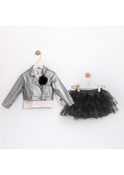 Kız Çocuk Samira Deri Ceketli Tütü Etekli 3'lü Takım CMN-3740 fırsatları