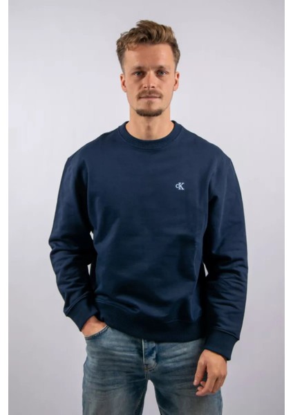 Erkek Regular Fit Monogram Nakışlı Sweatshirt - Lacivert