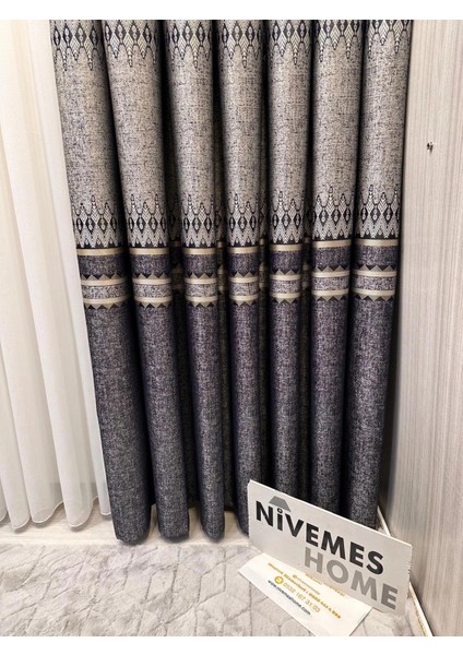 Nivemeshome Damla FT614337 V-502 Lacivert 1/3 Sık Pileli Fon Perde Apm fırsatları
