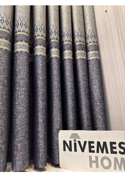Nivemeshome Damla FT614337 V-502 Lacivert 1/3 Sık Pileli Fon Perde Apm