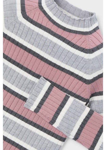 Kız Çocuk Dar Kalıp Yarım Balıkçı Yaka Çizgili Fitilli Triko Kazak - Çok Renkli modelleri