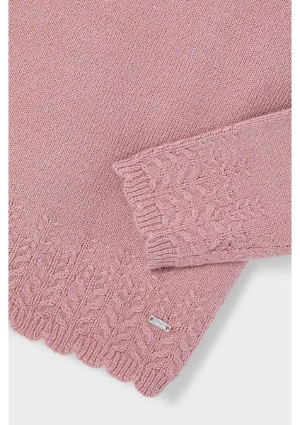 Kız Çocuk Normal Kalıp Fisto Yaka Ajurlu Triko Kazak - Gül Kurusu modelleri