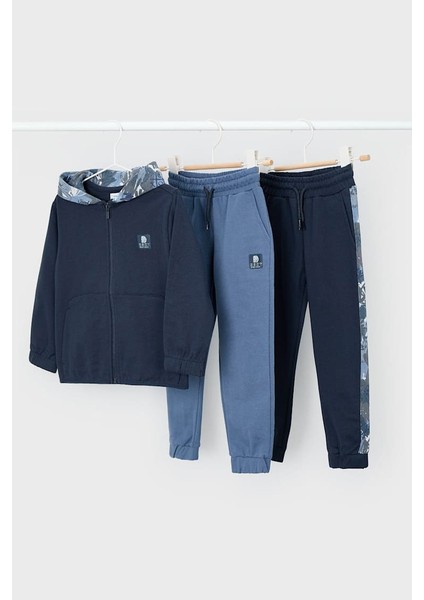 Erkek Çocuk Normal Kalıp 3 Parça Kamuflaj Desenli Eşofman Takımı - Lacivert
