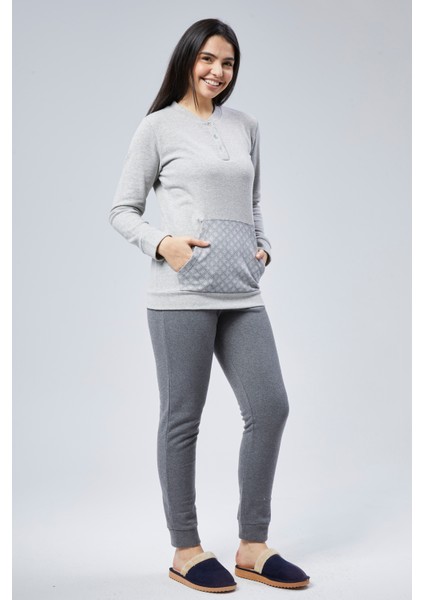 Mooncover Kadın Yumuşacık Kışlık Pijama Takımı – Cep Detaylı Gri fırsatları