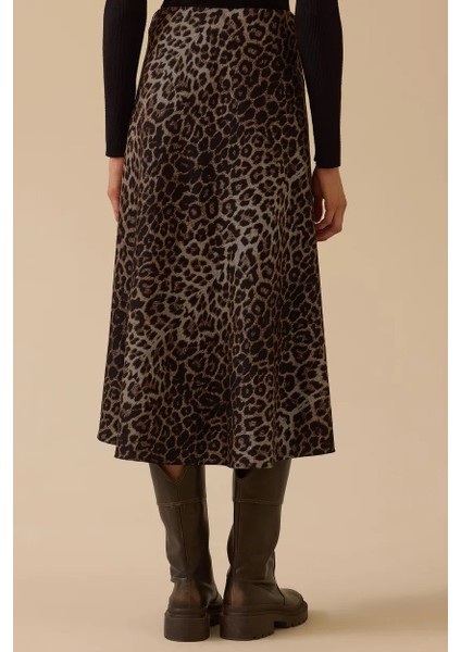 Kadın Leopar Desenli Düz Kesim Midi Etek - Kahverengi fiyatları