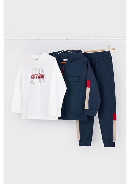 Erkek Çocuk Normal Kalıp Renk Bloklu 3'lü Eşofman Takımı - Lacivert