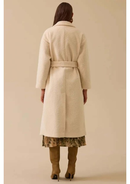 Kadın Kuşaklı Kruvaze Uzun Kaban - Ekru fiyatları