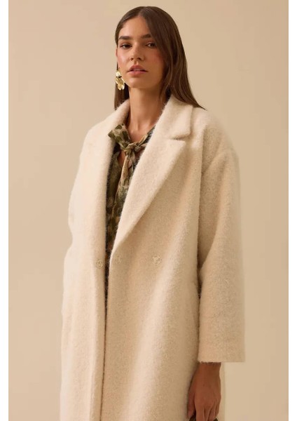 Kadın Kuşaklı Kruvaze Uzun Kaban - Ekru indirimleri