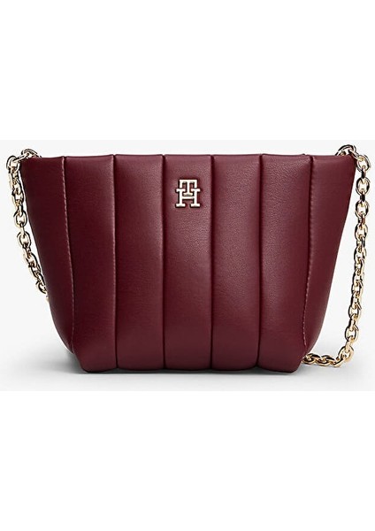 Kadın Grace Dikey Kapitoneli Mini Tote Omuz Çanta - Bordo