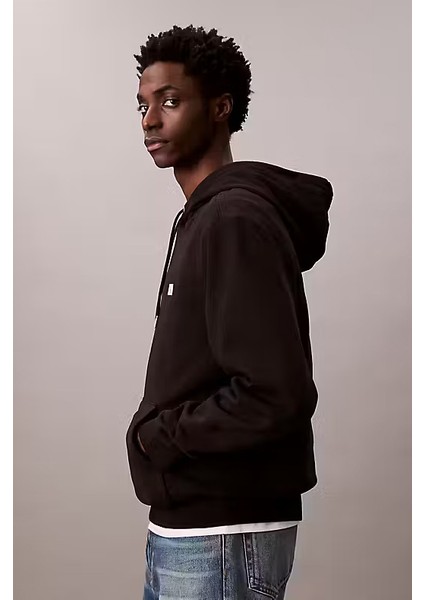 Erkek Regular Fit Logo Yamalı Kapüşonlu Sweatshirt - Siyah modelleri