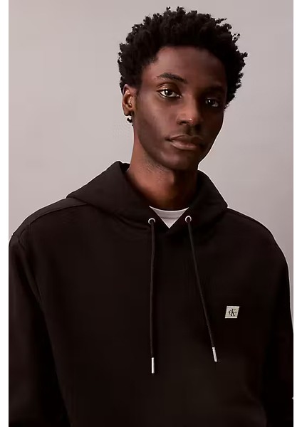 Erkek Regular Fit Logo Yamalı Kapüşonlu Sweatshirt - Siyah indirimleri