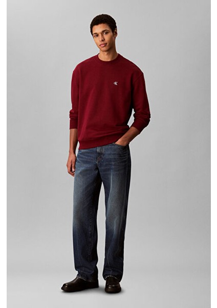 Erkek Regular Fit Monogram Nakışlı Sweatshirt - Bordo fiyatları