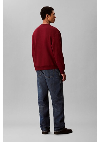 Erkek Regular Fit Monogram Nakışlı Sweatshirt - Bordo modelleri