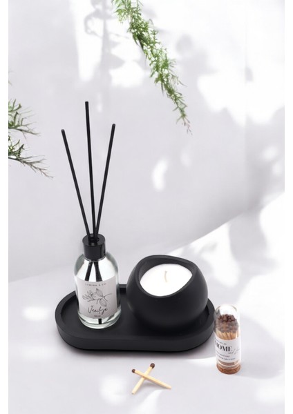 3’lü Oda Kokusu Seti – 100 ml Vanilya Oda Kokusu + Büyük Seramik Mum + Dekoratif Siyah Stand fiyatları