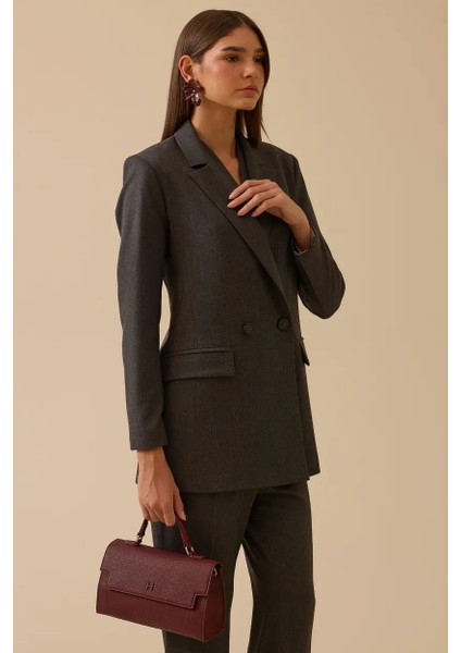 Kadın Çift Düğmeli Kruvaze Ceket - Gri