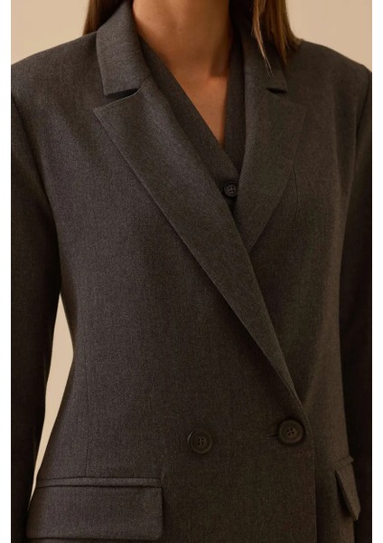 Kadın Çift Düğmeli Kruvaze Ceket - Gri modelleri