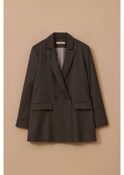 Kadın Çift Düğmeli Kruvaze Ceket - Gri fırsatları