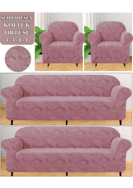 Koltuk Örtüsü Takımı Çekyat-Kanepe Kılıfı Takımı 3 3 1 1 Yıkanabilir Streçli Lastikli Esnek